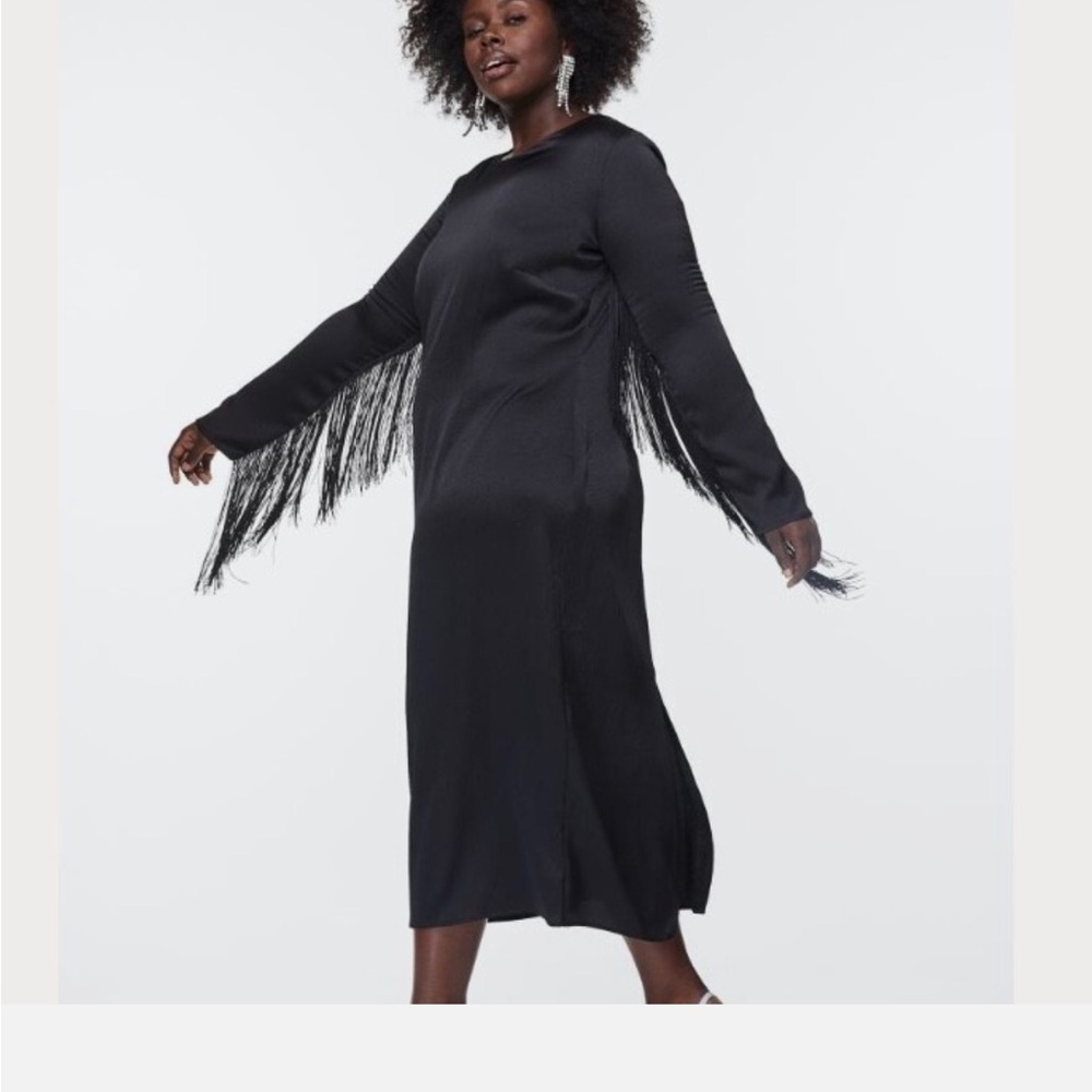 ✂️ H&M Black Long Sleeve Fringe Dress - Picture 10 of 11